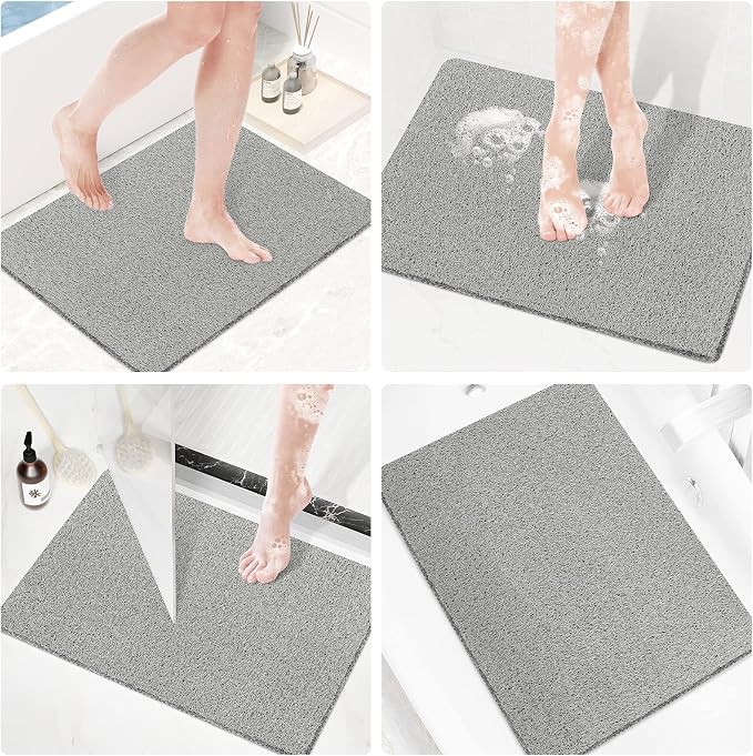 Shower Mat Bathtub Mat Non-Slip,32x24 inch, Soft Tub Mat with Drain,PVC Loofah Bath Mat (Phthalate Free) for Tub and Bathroom,Quick Drying,Grey