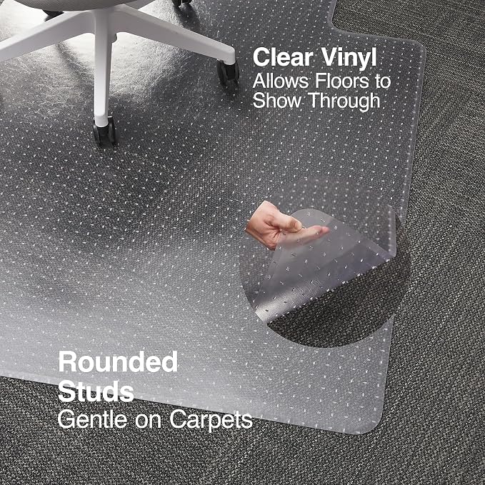 Staples Office Chair Mat, Clear Floor Mats with Lip, Medium-Pile Carpets, Extended Under-Desk Coverage, 46 x 60 Inch, Smooth Glide