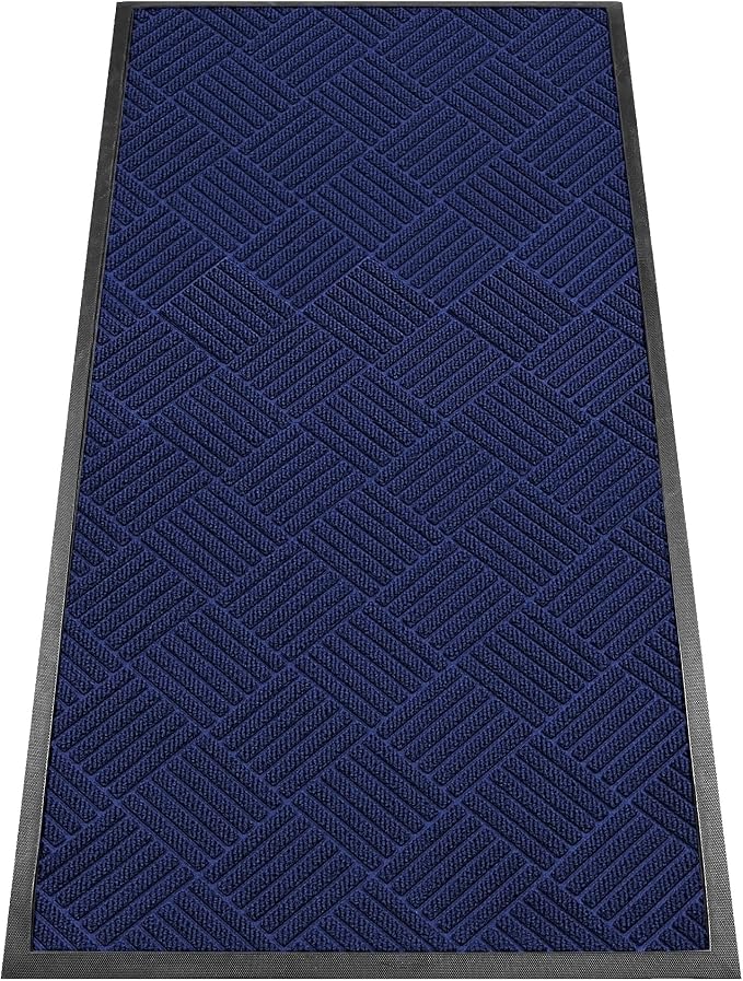 Indoor Outdoor Door Mat, 4’x 2' Doormat for Entryway, Rubber Backing Non Slip Front Door Mat Outside Entrance, Super Absorbent Commercial Floor Mat for Home Office, Blue