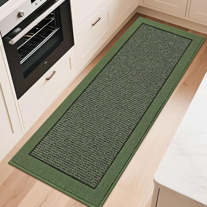 BEQHAUSE Kitchen Runner Rugs 24"x60", Kitchen Rugs Non-Slip Kitchen Mats for Floor, Absorbent and Stain Resistant Kitchen Mats, Machine Washable Rugs for Kitchen, Hallway, Laundry & Sink, Green