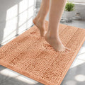 OLANLY Thick Small Bathroom Rugs 24x16, Extra Soft Absorbent Chenille Striped Bath Rugs, Rubber Backing, Machine Wash, Bath Mats for Bathroom Floor, Tub and Shower, Home Decor Accessories, Peach