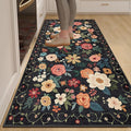 DUKINO 3x6 Runner Rug, Washable Soft Floral Hallway Runner Rug with Non Slip, Low Pile Thin Floor Carpet for Kitchen, Bathroom, Entryway, Laundry, Entryway, Black