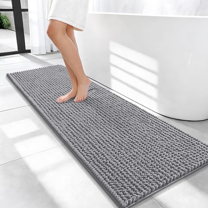 OLANLY Thick Bathroom Runner Rugs 47x17, Extra Soft Absorbent Chenille Bath Rugs, Rubber Backing, Machine Wash Dry, Long Bath Mats for Bathroom Floor, Tub and Shower, Home Decor Accessories, Grey
