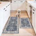 Kitchen Mats Set of 2 Washable Non-Slip – Soft Low Pile Boho Decorative Runner Rugs for Kitchen Floor, Sink & Stove, Kitchen Decor (Blue, 2x3+2x4)