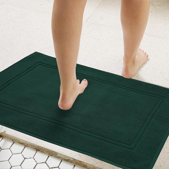Tens Towels Pack of 2 Bath Mats 100% Cotton, 20 x 32 Inches, Super Absorbent, Hotel Quality Premium Floor Towels, Luxurious, Soft & Quick Dry, Not a Bathroom Rug (Hunter Green)