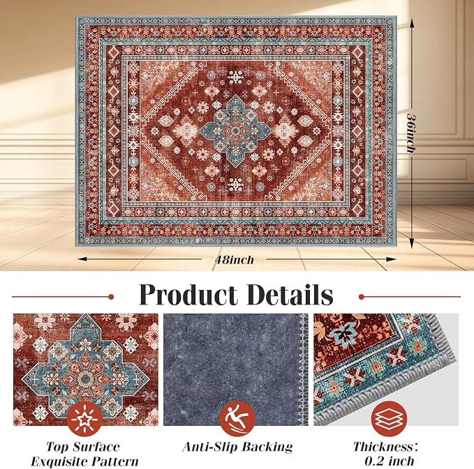 Office Chair Mat for Hardwood Floor & Tile Floor,36"X 48" Heavy Duty Desk Chair Mat for Hard Floors, Under Desk Rug for Rolling Computer Chair,Anti Slip,Low Pile Carpet Floor Protector-Brown Red