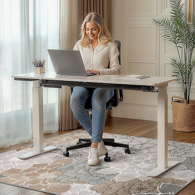 48"x60" Office Chair Mat for Hardwood Tile Floor, Under Desk Carpet Protector for Rolling Computer Chair Mat, Machine Washable Area Rug, Anti-Slip 1/5" Thick Low Pile Thin Vinyl Floor Mat, Taupe Grey