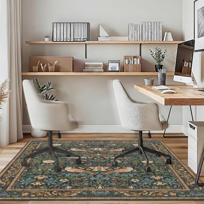 48"x72" Office Chair Mat for Hardwood Tile Floor, Under Desk Carpet Protector for Rolling Computer Chair Mat, Machine Washable Area Rug, Anti-Slip 1/5" Thick Low Pile Thin Vinyl Floor Mat, Deep Green