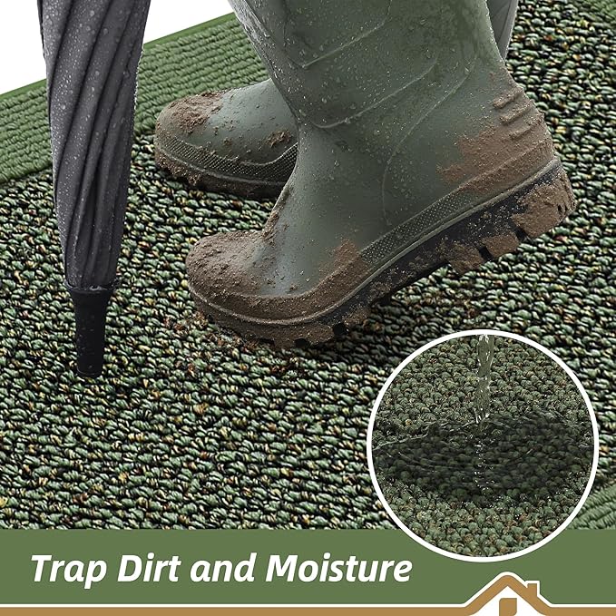 BEQHAUSE Indoor Door Mat 20" x 48", Dirt Trapper Door Mats Non-Slip Entryway Rugs Washable, Resist Dirt Absorbent Welcome Mat, Low Profile Floor Mats for Front Back Door and Entryway, Green
