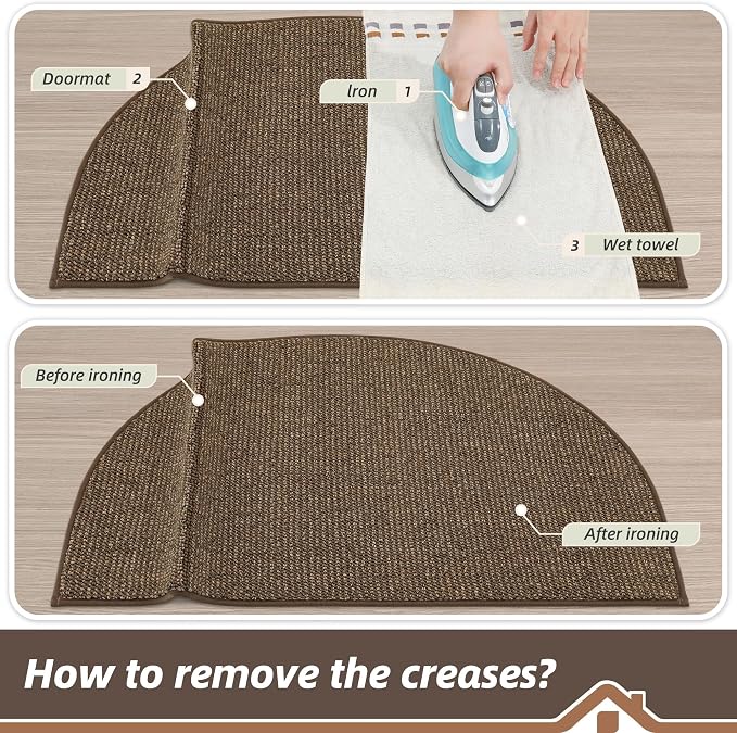 BEQHAUSE Dirt Trapper Door Mat 32" x 48" Half Circle Non-Slip Washable Doormats Entrance Rugs Absorbent Welcome Low Profile Floor Mats for Front Back Door and Entryway, Brown