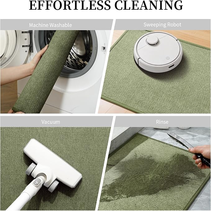 YIHOUSE Long Large Bathroom Rugs Sets 2 Piece, Quick Dry Thin Bath Mat, Non Slip Absorbent Machine Washable, Bath Runner Rug for Tub Sink Home Decor (24"x36" + 24"x59",Green)