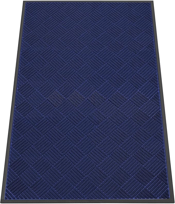 Indoor Outdoor Door Mat, 6’x 4' Doormat for Entryway, Rubber Backing Non Slip Front Door Mat Outside Entrance, Super Absorbent Commercial Floor Mat for Home Office, Blue