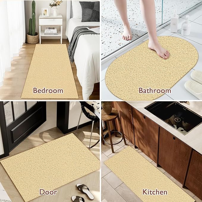 Shower Mat Non Slip 47x32 Inch, Quick Drying PVC Loofah Bath Mats, Easy Clean Soft Bathroom Rugs for Tub Floor, Shower, Khaki