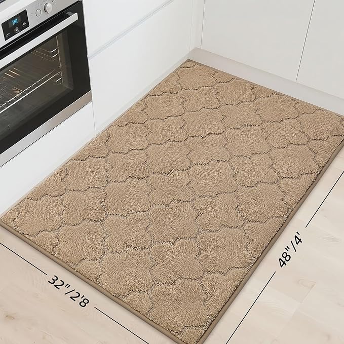 COSY HOMEER Kitchen Rugs 32"x48" Non-Slip Washable Kitchen Mats for Floor Absorbent Kitchen Carpet Soft Rugs for Kitchen,Sink Mat,Entrance,Area Rug,Beige