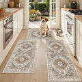 Madane Washable Kitchen Rug Set of 3, Small Area Rug Non-Slip Vintage Entryway Door Mat Indoor Entrance, Low Pile Floor Carpet Runner for Inside Front Door Entry Laundry (2x3+2x4+2x5, Turmeric/Grey)