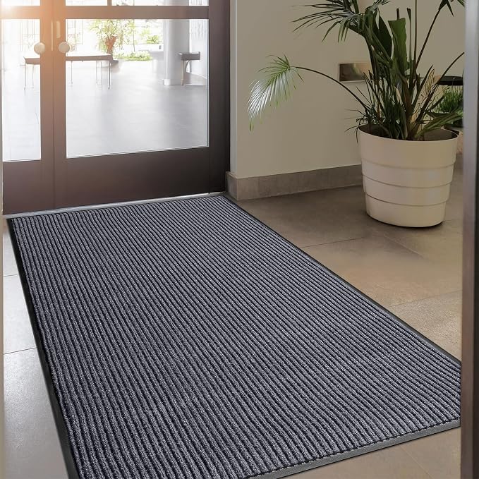 MaxMat® 4x8 Outdoor Rug, Extra Large Entryway Mat - Heavy Duty Doormat, Waterproof, Low-Profile, Easy to Clean, Rubber Floor Mat (4 x 8 Feet, Grey, MXM-RIB0048GY)