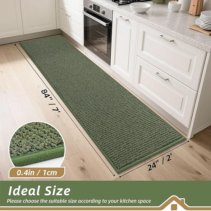 BEQHAUSE Kitchen Runner Rugs 24"x84", Non-Slip Kitchen Mats for Floor, Super Absorbent and Stain Resistant Kitchen Rug, Machine Washable Rugs for Kitchen, Hallway, Laundry & Sink, Green