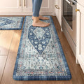 Collive Boho Kitchen Rugs Set of 2 Non Skid Kitchen Mats for Floor Cushioned Anti Fatigue Kitchen Floor Mats Waterproof Comfort Heavy Duty Foam Mats for Standing Desk Sink Laundry, 17.3"x29"+17.3"x47"