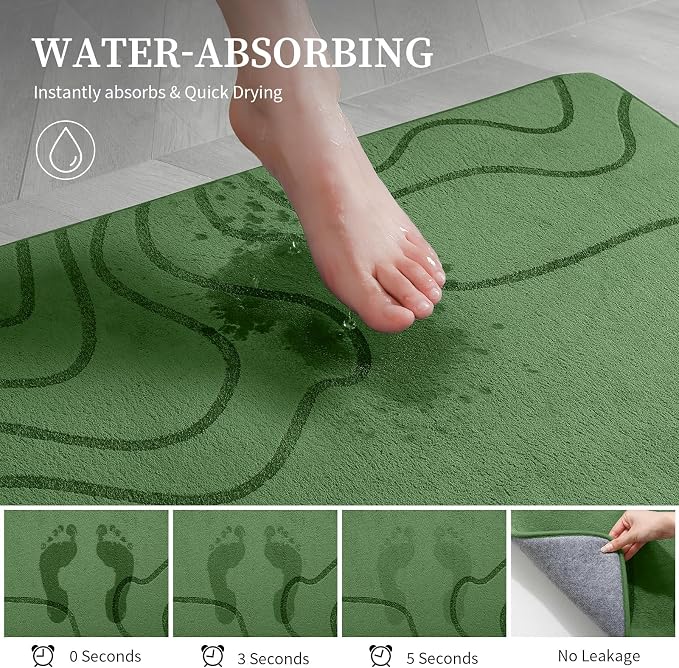 YIHOUSE Memory Foam Bathroom Rugs Sets 2 Piece - Extra Thick Ultra Soft Absorbent Bath Mat Set, Non-Slip Machine Washable Bath Rugs for Bathroom, Tub & Shower, Home Decor (17"x24"+20"x46",Olive Green)