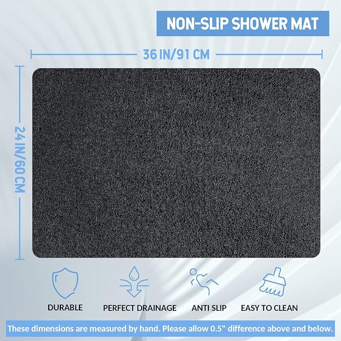Hargiis Non-Slip Bathtub Mat, Anti Slip Shower Mat, Fast Drying Bathtub Mats, Foot Scrubber Mat, Anti Slip Mat for Tub, Floor, Bathroom, Kitchen, Home, Hotel (Black 36"×24")