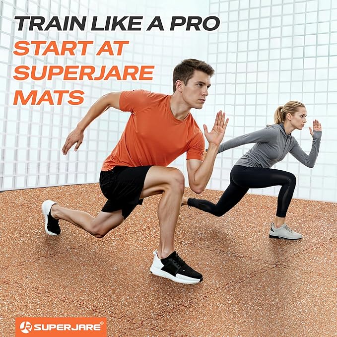 SUPERJARE 0.56'' Thick 12 Pcs 48 Sq Ft Rubber Top Exercise Equipment Mats, High Density EVA Foam Mats with Rubber Top, Interlocking Gym Flooring for Home Gym, Protective Workout Mat, Wood