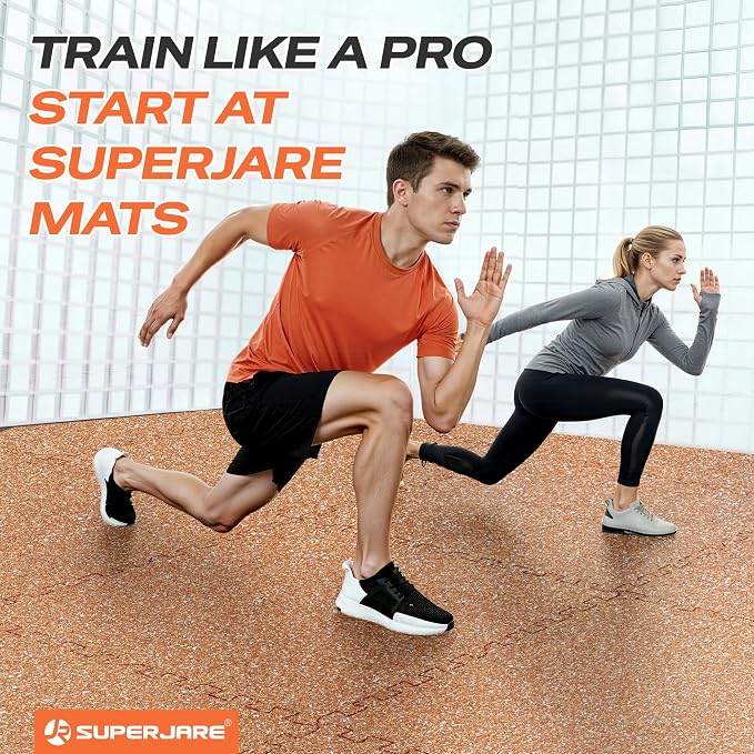 SUPERJARE 0.56'' Thick 24 Pcs 96 Sq Ft Rubber Top Exercise Equipment Mats, High Density EVA Foam Mats with Rubber Top, Interlocking Gym Flooring for Home Gym, Protective Workout Mat, Wood