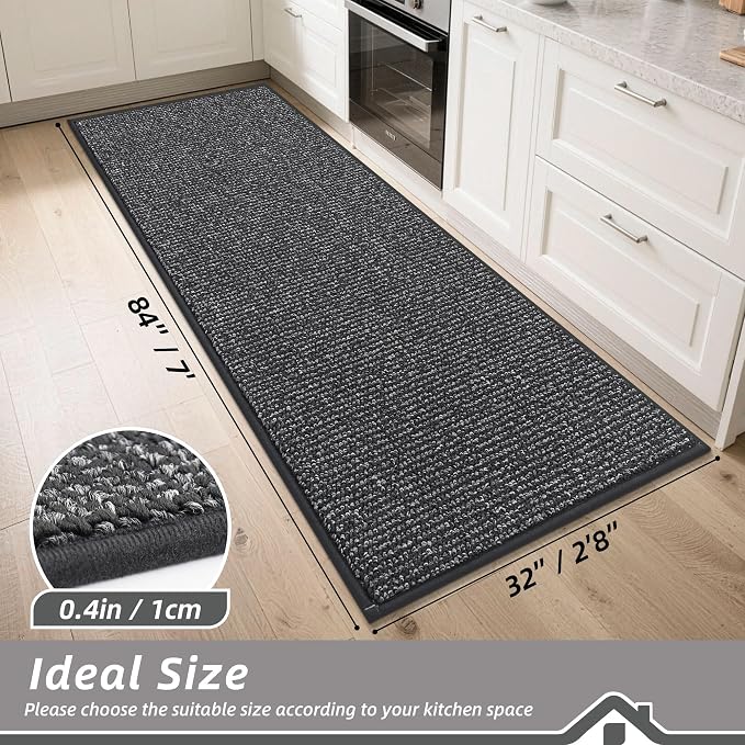 BEQHAUSE Kitchen Runner Rugs 32"x84", Non-Slip Kitchen Mats for Floor, Super Absorbent and Stain Resistant Kitchen Rug, Machine Washable Rugs for Kitchen, Hallway, Laundry & Sink, Charcoal