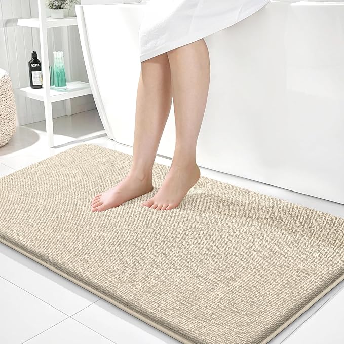 OLANLY Thick Memory Foam Bathroom Runner Rugs 44x24, Extra Soft Absorbent Long Bath Rug, Quick Dry Bath Mats, Non-Slip, Machine Washable Mat for Bathroom, Tub and Shower, Home Decor Accessories, Sand