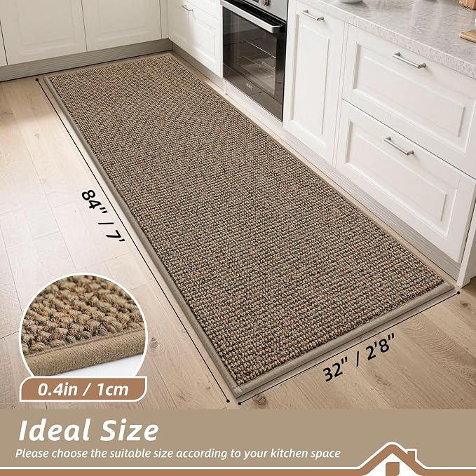 BEQHAUSE Kitchen Runner Rugs 32"x84", Non-Slip Kitchen Mats for Floor, Super Absorbent and Stain Resistant Kitchen Rug, Machine Washable Rugs for Kitchen, Hallway, Laundry & Sink, Taupe