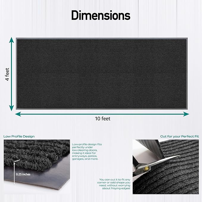 MaxMat® Industrial Grade Doormat - Extra Large, Heavy Duty, Waterproof, Indoor/Outdoor, Easy to Clean Floor Mat (4 x 10 Feet, Black, MXM-RIB0410BK)