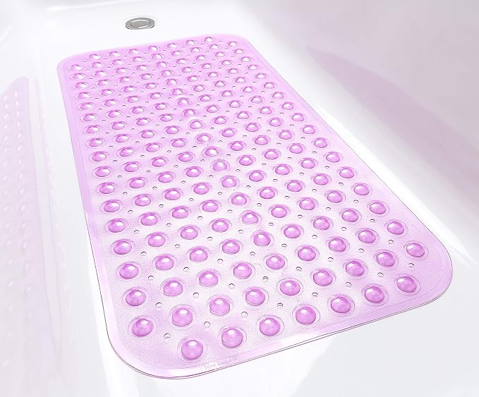 Large Non-Slip Bathtub & Shower Mat 31 inch x16 inch (Smooth/Non-Textured Tubs Only) Safe, Clean, Machine-Washable, Superior Grip&Drainage, Vinyl, Transparent Purple, Medium