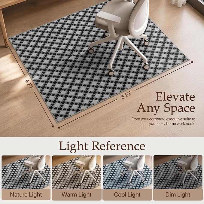 48"x60" Office Chair Mat for Hardwood Tile Floor, Under Desk Carpet Protector for Rolling Computer Chair Mat, Machine Washable Area Rug, Anti-Slip 1/5" Thick Low Pile Thin Floor Mat, Basalt Grey