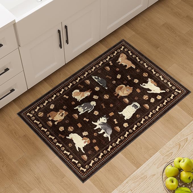 DUKINO 2x3 Entryway Rug, Washable Small Door Mat Indoor Entance Lightweight Area Rug with Non Slip, Low Pile & Non Shedding Animal Dog Throw Carpet for Kitchen, Bathroom, Bedroom, Kids Room, Brown