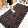 OLANLY Front Door Mat Outside Entrance 47x23, Absorbent, Heavy Duty Sturdy Natural Rubber Doormat Indoor Outdoor, Stain and Fade Resistant, Non-Slip Low Profile Floor Mat for Entryway, Brown Diamond