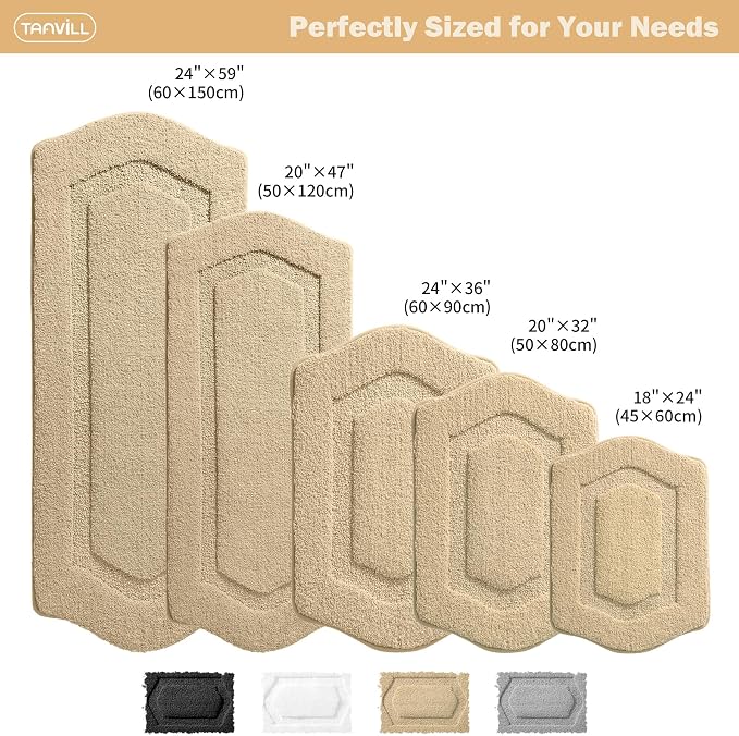 Bathroom Rug Mat, Extra Soft Absorbent Washable Bath Rug, Non-Slip Bath Mats for Bathroom, Tub and Shower, Beige, 20×32