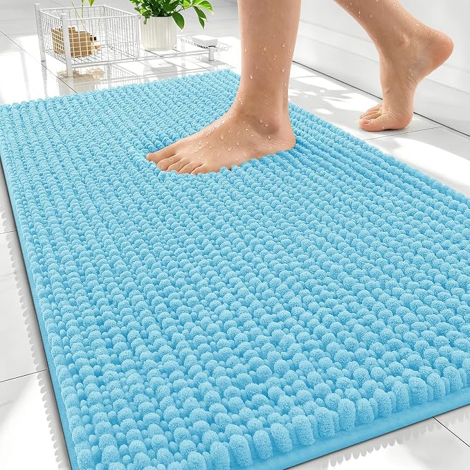 OLANLY Thick Bathroom Rugs 30x20, Extra Soft Absorbent Chenille Bath Rugs, Rubber Backing, Machine Wash Dry, Bath Mats for Bathroom Floor, Tub and Shower, Home Decor Accessories, Sky Blue