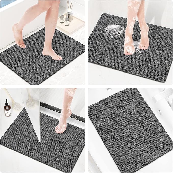 Shower Mat Bathtub Mat Non-Slip,24x16 inch, Soft Tub Mat with Drain,PVC Loofah Bath Mat (Phthalate Free) for Tub and Bathroom,Quick Drying,Black
