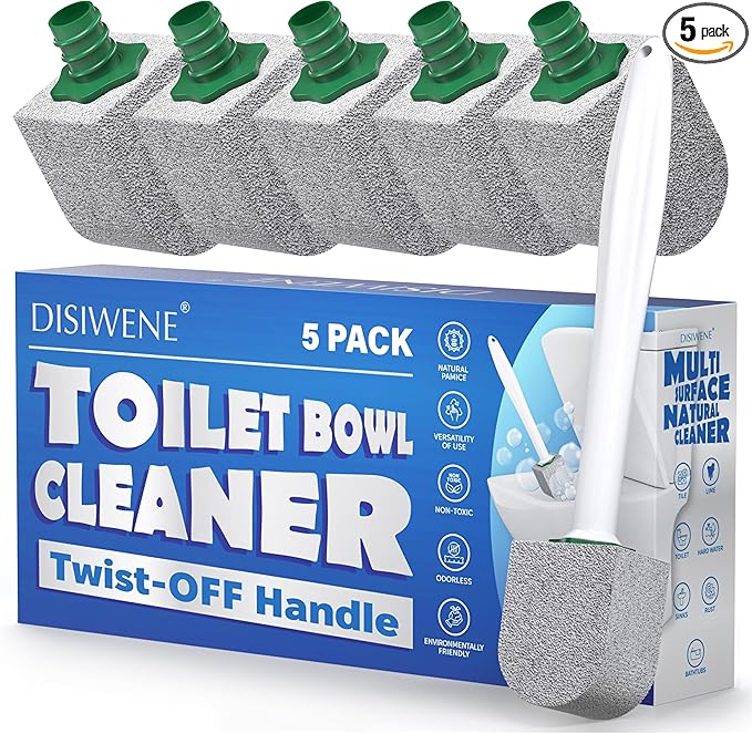 DISIWENE Pumice Cleaning Stone with Handle Toilet Bowl Cleaner Hard Water Ring Remover for Bath/Pool/Kitchen/Household Cleaning (5, 5 Pack with Twist-Off Handle)