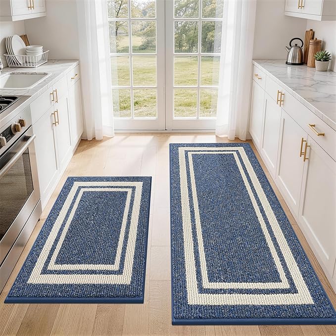 COSY HOMEER Kitchen Rugs Non-Slip 24x35/24x60 Inch Thick Polypropylene Standing Mat for Home Machine Washable, Blue