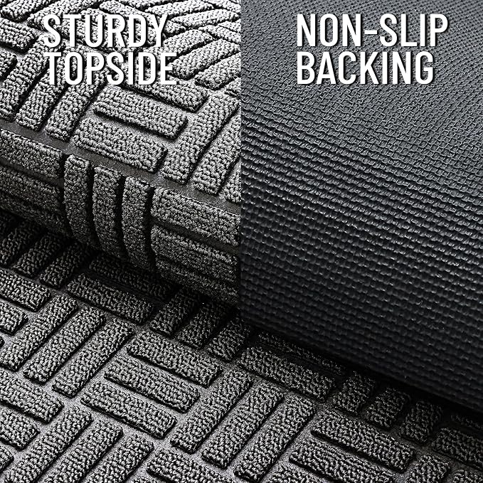 OLANLY Front Door Mat Outside Entrance 47x23, Absorbent, Heavy Duty Sturdy Natural Rubber Doormat Indoor Outdoor, Stain and Fade Resistant, Non-Slip Backing Low Profile Floor Mat for Entryway, Grey