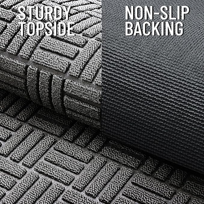 OLANLY Front Door Mat Outside Entrance 71x23, Absorbent, Heavy Duty Sturdy Natural Rubber Doormat Indoor Outdoor, Stain and Fade Resistant, Non-Slip Backing Low Profile Floor Mat for Entryway, Grey