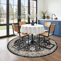 6ft Round Kitchen Rug Washable - Non-Slip Soft Low Pile Circle Area Rug for Under Table Living Room Dining Room Bedroom – Boho Floral Circular Floor Indoor Carpe (Black,6x6)