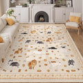 DUKINO 8x10 Area Rug, Non Slip Washable Animal Dog Rug for Living Room, Stain Resistant & Low Pile Indoor Floor Large Carpet for Bedroom, Farmhouse, Nursery, Dining Room, Kids Playroom, Beige Yellow