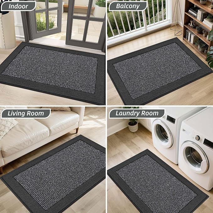 BEQHAUSE Indoor Door Mat 24" x 36", Dirt Trapper Door Mats Non-Slip Entryway Rugs Washable, Resist Dirt Absorbent Welcome Mat, Low Profile Floor Mats for Front Back Door and Entryway, Charcoal