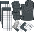 Oven Mitts Pot Holders Sets/Kitchen Towels and Dishcloths,Oven Gloves Kitchen Dish Towels 500 Degree Heat Resistant Potholders with Non-Slip Silicone Surface for Cooking,Grilling,Baking-Deep Green