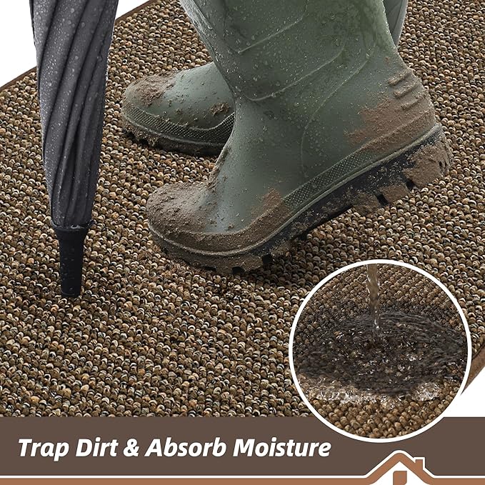 BEQHAUSE Dirt Trapper Door Mat 36" x 60", Non-Slip Washable Doormats Entrance Mat, Dirt Resistant and Absorbent Welcome Mat, Low Profile Floor Mats for Front Back Door and Entryway, Brown