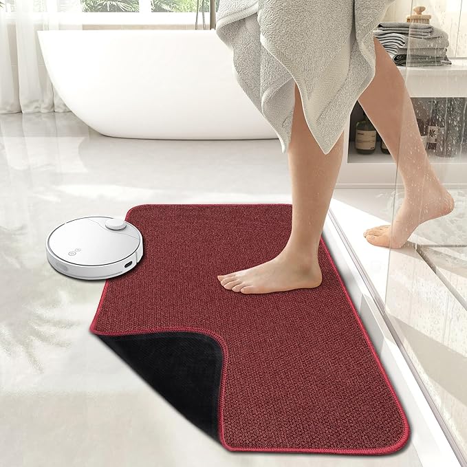 Bath Mat,Ultra Thin Bathroom Rugs,Rubber Bath Mats for Bathroom,No Slip Bath Rugs,Quick Dry,Machine Washable,Low Pile,Absorbent,Shower Outside,Sink,Home Decor Accessories.Red,1'5"x2'3"(17x27inch)
