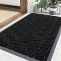 Smiry Front Door Mat Outside Entrance, Heavy Duty Sturdy Natural Rubber Doormat, Trap Dirt and Moisture, Easy Clean Low Profile Mats for Indoor Outdoor Entry, Grid Geometric (35x23, Black)