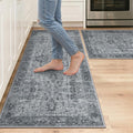 GENIMO Kitchen Rugs Non Slip Washable, 2PCS Kitchen Mats for Floor, Cushioned Standing Mat, Kitchen Runner Rug Floor Mat for Kitchen Decor, Laundry, Sink, Home, 20"x32"+20"x48", Vintage Grey