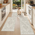 Madane Washable Kitchen Rug Set of 3, Small Area Rug Non-Slip Vintage Entryway Door Mat Indoor Entrance, Low Pile Floor Carpet Runner for Inside Front Door Entry Laundry (2x3+2x4+2x5, Beige/Brown)